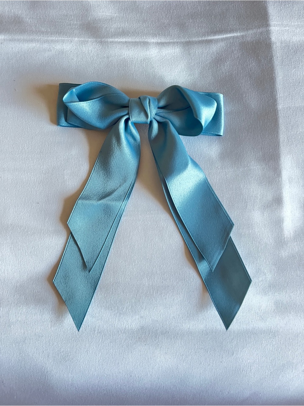 Light Blue Satin Ribbon Hair Bow Clip Barrette Large 6"
